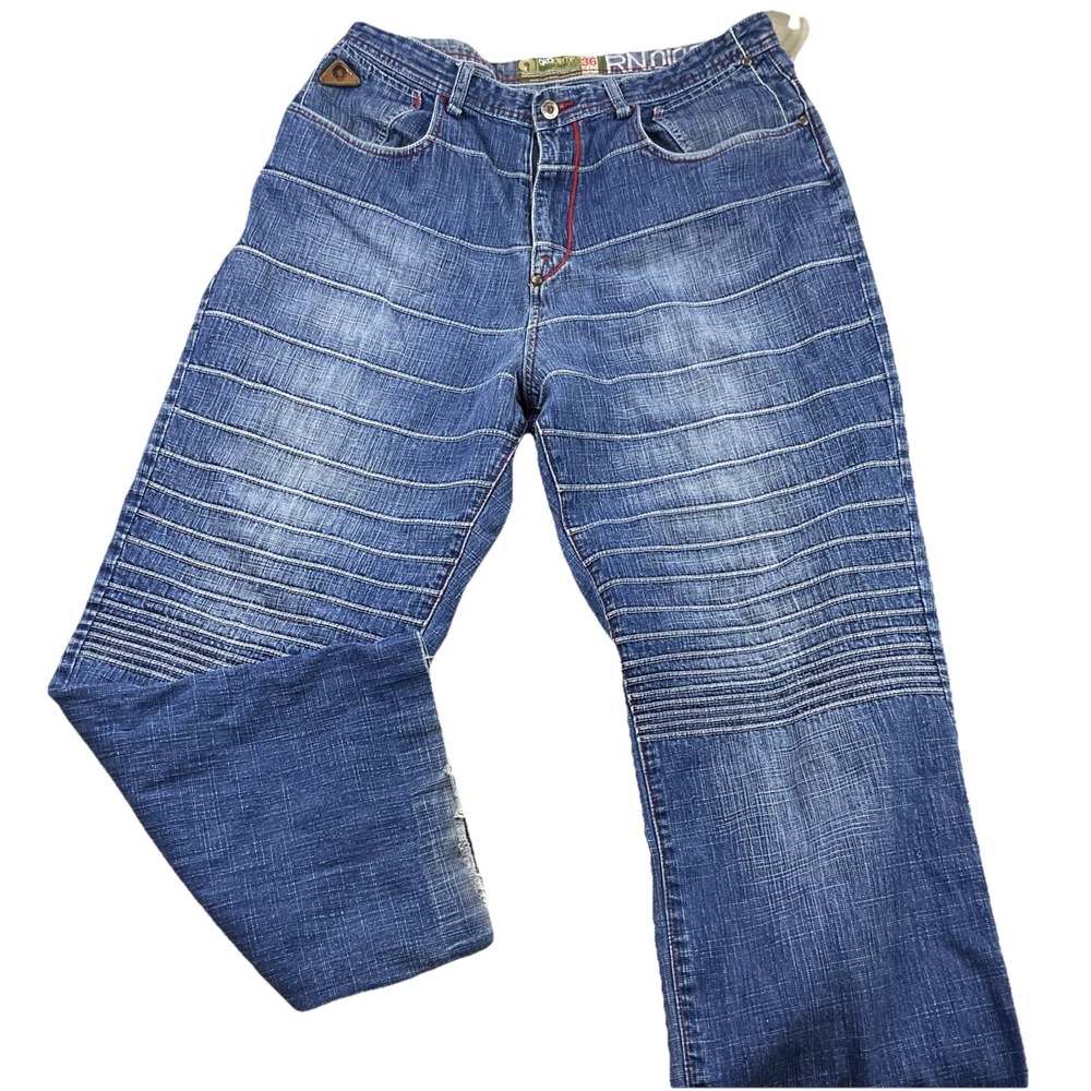 Vintage Y2K Akademiks Jeans 36x29 Embroidered Striped Punk Grunge Denim Pant - Picture 3 of 12